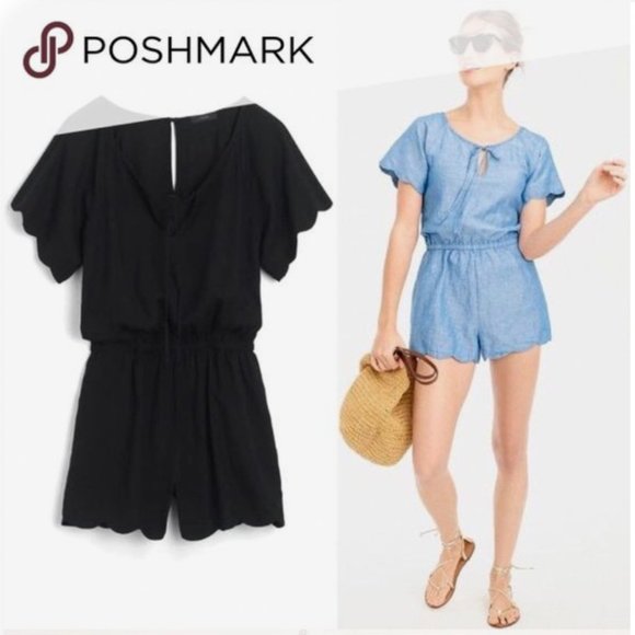 J. Crew Pants - NWT J CREW Black Linen Blend Scalloped Hem Romper